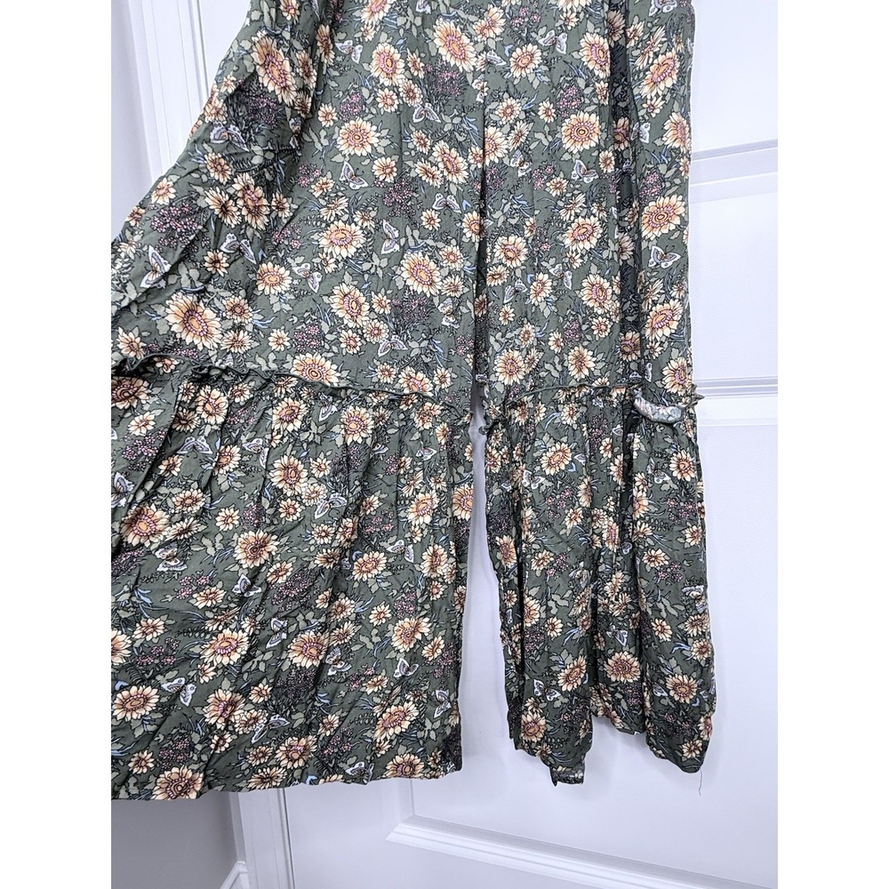 Natural Life Harley Embroidered Jumpsuit Olive Green Floral Wide Leg Small Boho - Picture 7 of 12